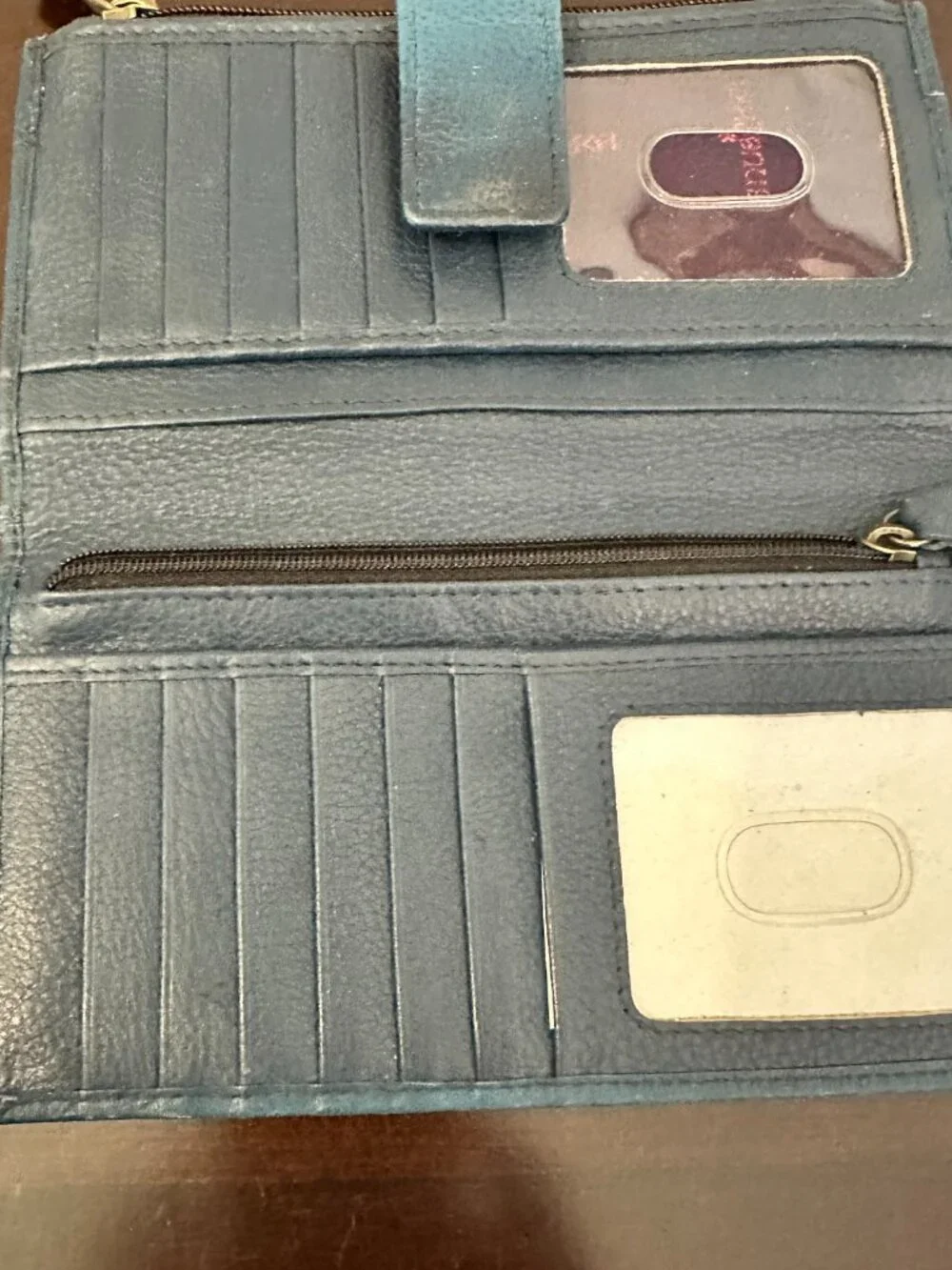 ANUSHKA Aqua Blue Leather Hand-Painted Butterfly & Floral Organizer Wallet